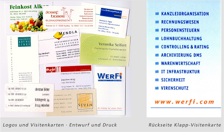 Logos und Visitenkarten, Entwurf und Druck, Rückseite Klapp-Visitenkarte
